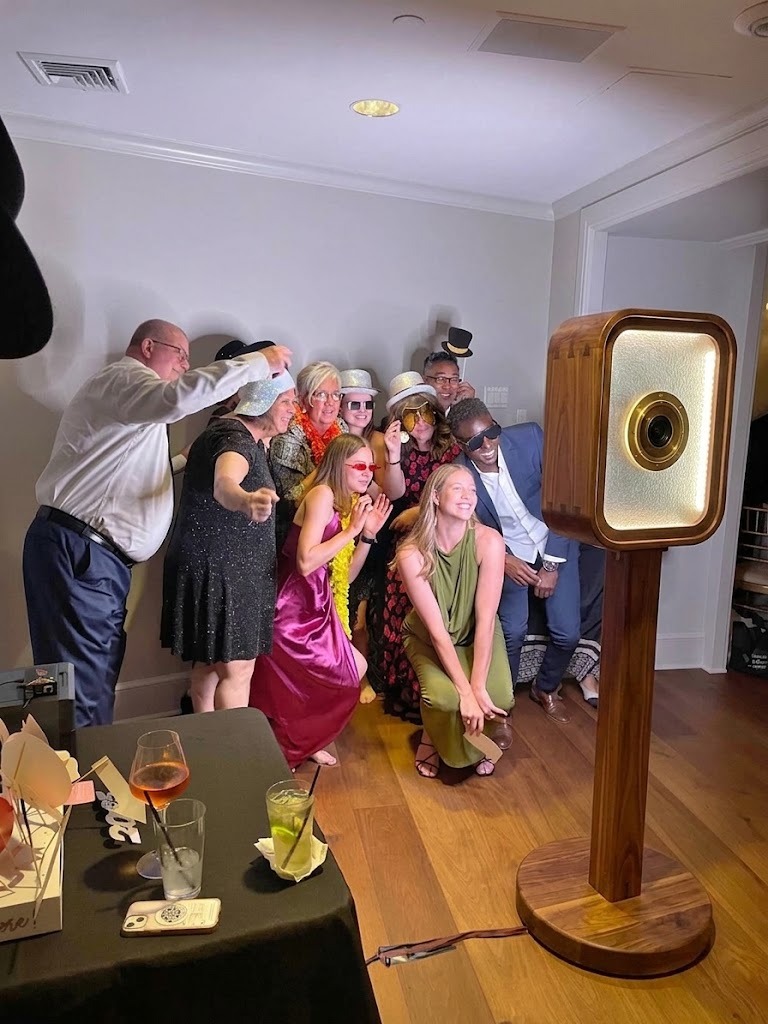 PoseWithUs Handcrafted Wooden Photobooth Kiosk with Party Guests